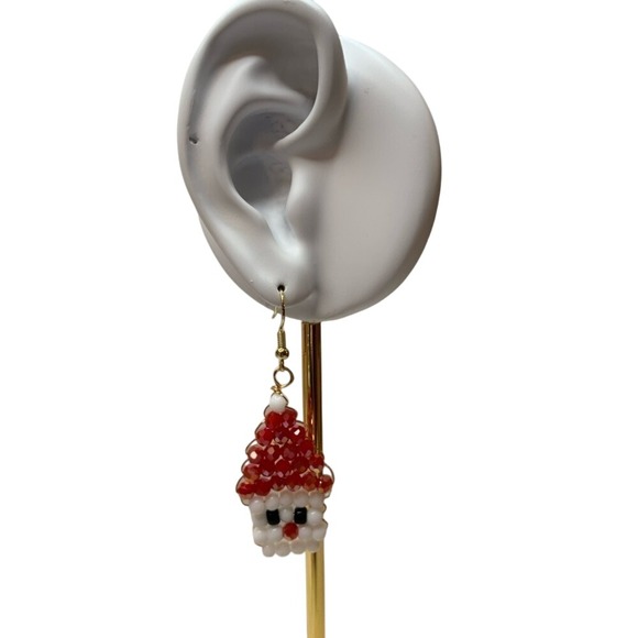 Santa Claus Beaded Christmas‎ Holiday Earrings Festive Dangle Drop - Picture 3 of 3